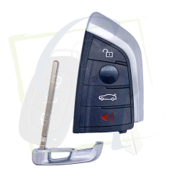 CLÉ KEYDIY FGB23 BMW - 4 BOUTONS PANIC - NOIR vue de face avec lame